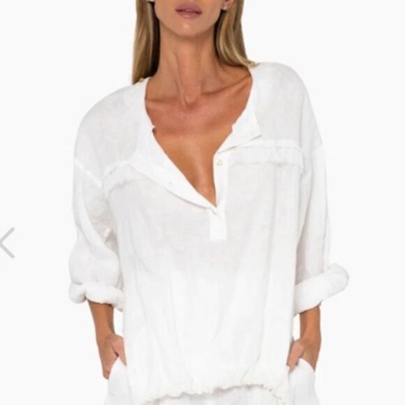 NWT Just Be Queen Thea Hoodie Top Linen Oyster White Small - Picture 11 of 14